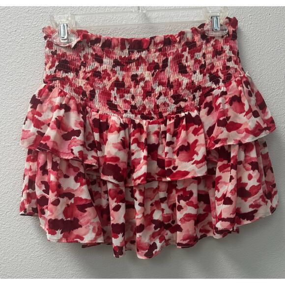 Blu Pepper Skirt Skort Smocked Waist Tiered‎ Ruffle Size Small Pink Maroon Red - Picture 2 of 6